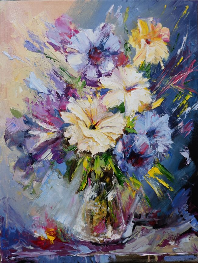 Igor Navrotskyi - olejomaľba obraz zátišia, olej na plátne, ručne maľovaný obraz kvety
