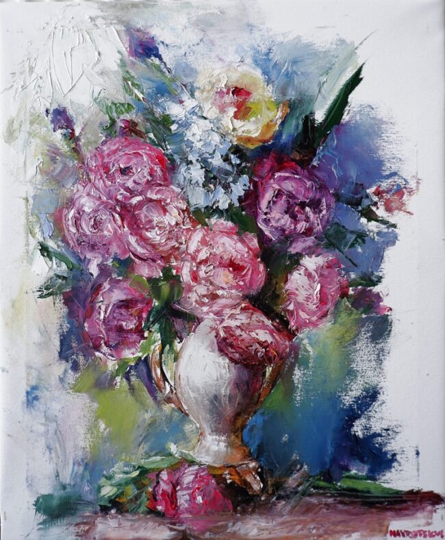 Igor Navrotskyi - olejomaľba obraz zátišia, olej na plátne, ručne maľovaný obraz - kvety