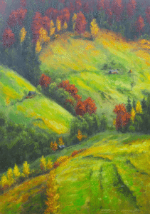 Michal Sabo Balog – Karpaty 1, olej na na plátne s hrubým rámom