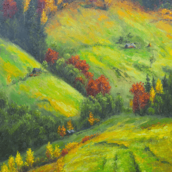 Michal Sabo Balog – Karpaty 1, olej na na plátne s hrubým rámom