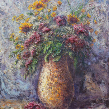 Michal Sabo Balog – Kvety vo váze, olej na sololite